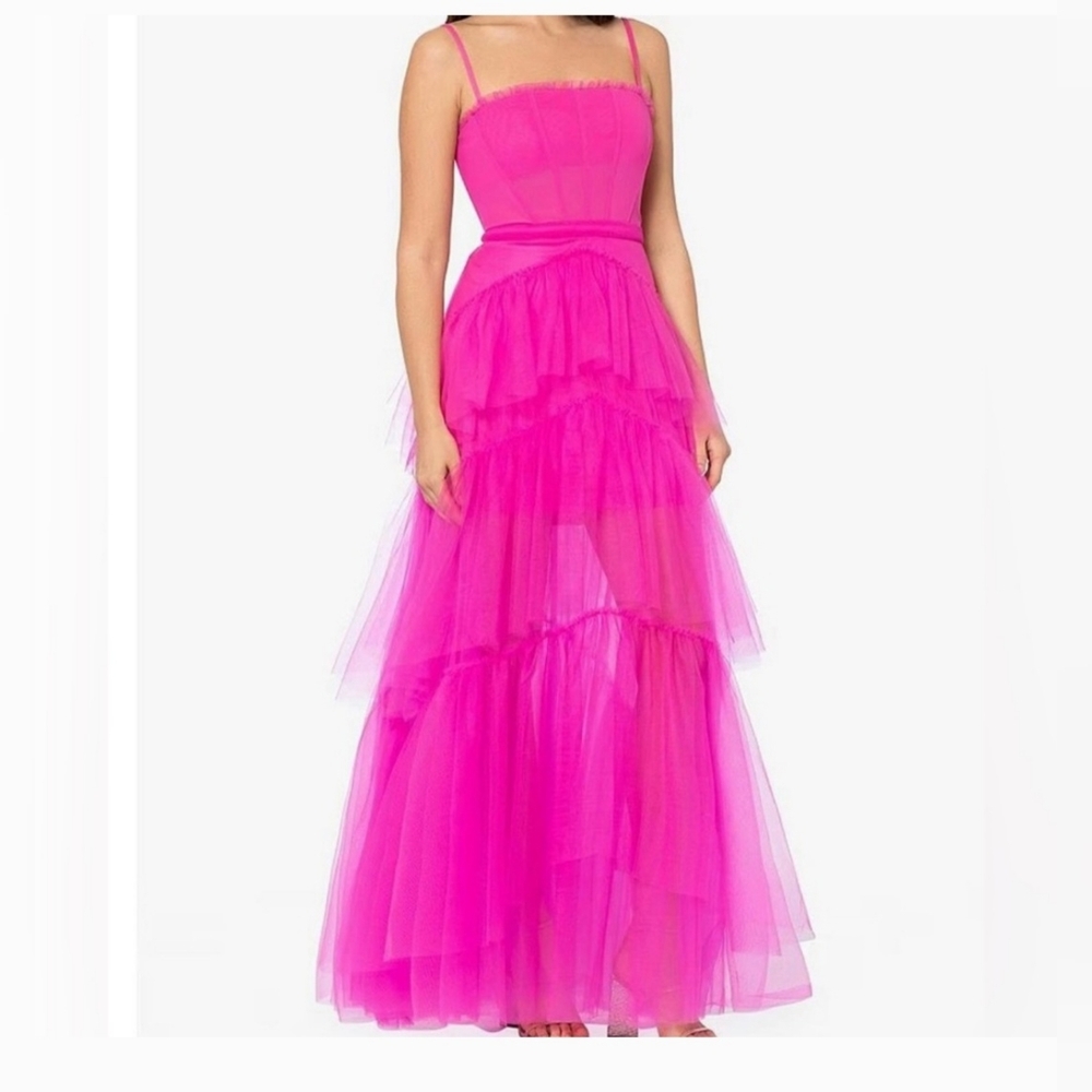 Betsy & Adam Tiered Tulle Ruffle Gown